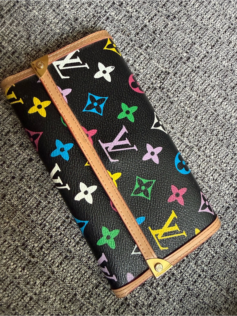 Louis Vuitton Black Multicolor Monogram Continental Wallet with Tan Trim